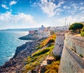 Sunny spring cityscape of Santa Cesarea Terme - town and comune in the province of Lecce, Apulia, southern Italy, Europe. Royalty Free Stock Photo