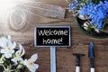 Sunny Spring Flowers, Sign, Text Welcome Home