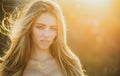 Sunny spring natural beauty woman. Portrait of sensual girl outdoor. Royalty Free Stock Photo