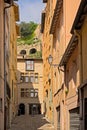 Sunny street with apartment houses in Lyon