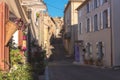 Sunny street of Valensole, small cozy french medieval town in the heart of Provence, France