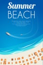 Sunny summer beach background with beach chairs and people. Vector illustration, eps10.