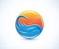 Sunny summer beach tropical paradise logo icon vector Royalty Free Stock Photo