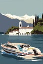Sunny summer day on the of lake Como riding a speed boat, Italy. Retro exclusivists