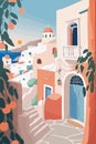Sunny summer day in Portofino Italy with lemon and orange trees Handmade drawing vector. Travel Poster.