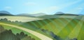 Sunny summer landscape green fields. Harvest hills Royalty Free Stock Photo