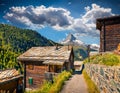 Sunny summer morning in Zermatt village Royalty Free Stock Photo