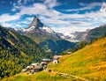 Sunny summer morning in Zermatt village Royalty Free Stock Photo