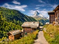 Sunny summer morning in Zermatt village Royalty Free Stock Photo