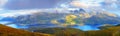 Sunny summer panorama of lofoten islands Royalty Free Stock Photo