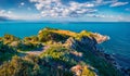 Sunny summer view of Milazzo cape. Bright morning scene of nature reserve Piscina di Venere, Sicily, Italy, Europe. Picturesque se Royalty Free Stock Photo