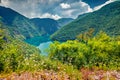 Sunny summer view of Pivsko lake.