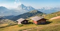 Sunny summer view of Sassolungo Langkofel range in National Park Dolomites, South Tyrol, Italy, Europe. Amazing morning scene of Royalty Free Stock Photo