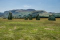 Ancient stone circle at castlerigg, with a mountain.