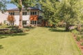 Sunny terrace, garden and lawn Royalty Free Stock Photo