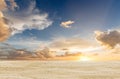 Tropical   beach white  sand blue sea water birds on  sky white clouds  sunshine palm tree branch  summer landscape  summer umbrel Royalty Free Stock Photo