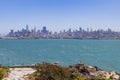 Sunny view of the Alcatraz Island and San Francisco skyline Royalty Free Stock Photo