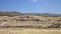 Sunny view of ancient ruins of ancient Hierapolis near Pamukkale, Denizli province, Turkey