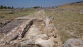 Sunny view of ancient ruins of ancient Hierapolis near Pamukkale, Denizli province, Turkey