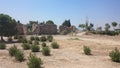 Sunny view of ancient ruins of ancient Hierapolis near Pamukkale, Denizli province, Turkey Royalty Free Stock Photo