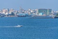 Sunny view of boat, building in the Penghu Island