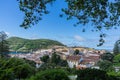 Sunny view of buildings of Angra do Heroismo from Alto da Memoria, Azores, Portugal