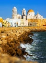 Sunny view of Cathedral. Cadiz, Spain Royalty Free Stock Photo