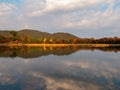 Sunny view of the fall color of Osawa Pond Royalty Free Stock Photo