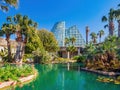 Sunny view of a green house in San Antonio Botanical Garden