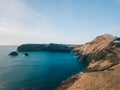 Sunny view of Helgafell volcano on Westman Islands Vestmannaeyjar