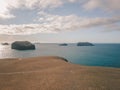 Sunny view of Helgafell volcano on Westman Islands Vestmannaeyjar