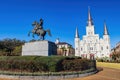 Sunny view of the historical St. Louis Cathedral at French Quarter Royalty Free Stock Photo