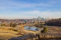Sunny view of the Kansas City Cityscape from Penn Valley Park Royalty Free Stock Photo