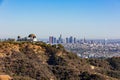 Sunny view of the Los Angeles cityscape with Griffith Observatory Royalty Free Stock Photo