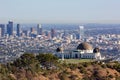 Sunny view of the Los Angeles cityscape with Griffith Observatory Royalty Free Stock Photo