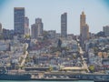 Sunny view of the San Francisco skyline from Alcatraz island Royalty Free Stock Photo