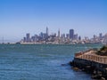 Sunny view of the San Francisco skyline from Alcatraz island Royalty Free Stock Photo