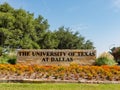 Sunny view of the sign of The University of Texas at Dallas