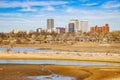Sunny view of the skyline of Tulsa city from River West Festival Park