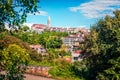 Sunny view of small town Vrsar Orsera and St. Martin Catholic Church. Colorful summer scene of  Croatia, Europe. Traveling conce Royalty Free Stock Photo