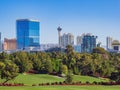 Sunny view of the STRAT SkyPod and cityscape