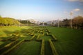 The sunny view to the green maze.
