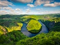 Sunny view of Vltava river horseshoe shape meander from Maj view Royalty Free Stock Photo