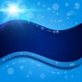 Sunny water background with bubbles and flare