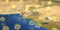 Sunny weather icons near Karachi city on the map, weather forecast related 3D rendering Royalty Free Stock Photo