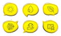 Sunny weather, Leaf and Leaf dew icons set. Eco energy sign. Sun, Environmental, Water drop. Ecology. Vector
