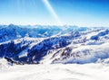 Sunny winter day in alpine ski resort, damÃÂ¼ls vorarlberg Austria Royalty Free Stock Photo