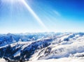 Sunny winter day in alpine ski resort, damÃÂ¼ls vorarlberg Austria Royalty Free Stock Photo