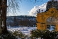 Sunny winter day in Marianske Lazne (Marienbad) - colonnade under snow Royalty Free Stock Photo