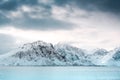 Sunny winter day in norwegian mountains and epic view, Norway. Amazing landscape in Lofoten. Royalty Free Stock Photo